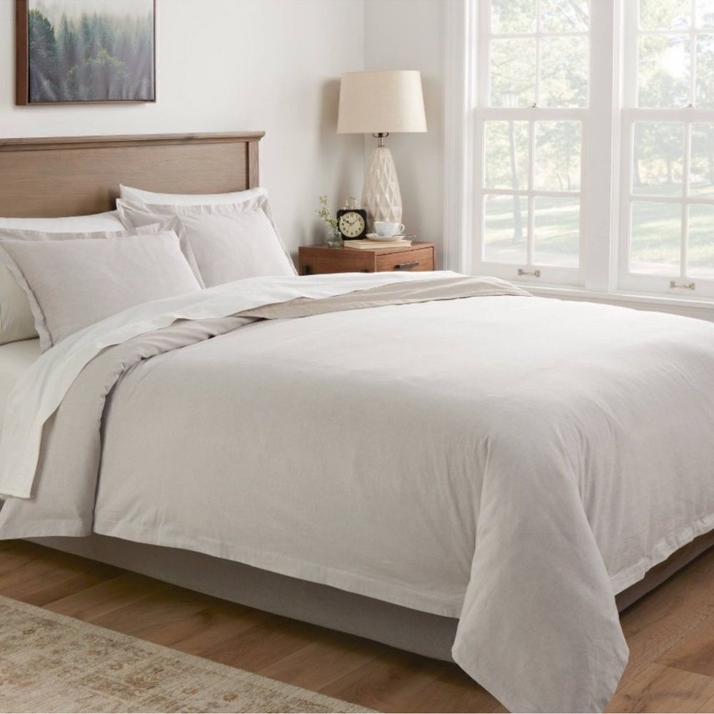 Full/Queen Cotton‎ Linen Chambray Duvet Cover & Sham Set Light Gray - Threshold